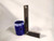 Craft made pottery utensil drainer cobalt blue with white top 