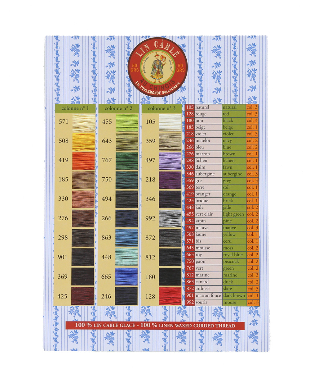 Fil Au Chinois - Lin Cable - Waxed Linen Thread, Ecru