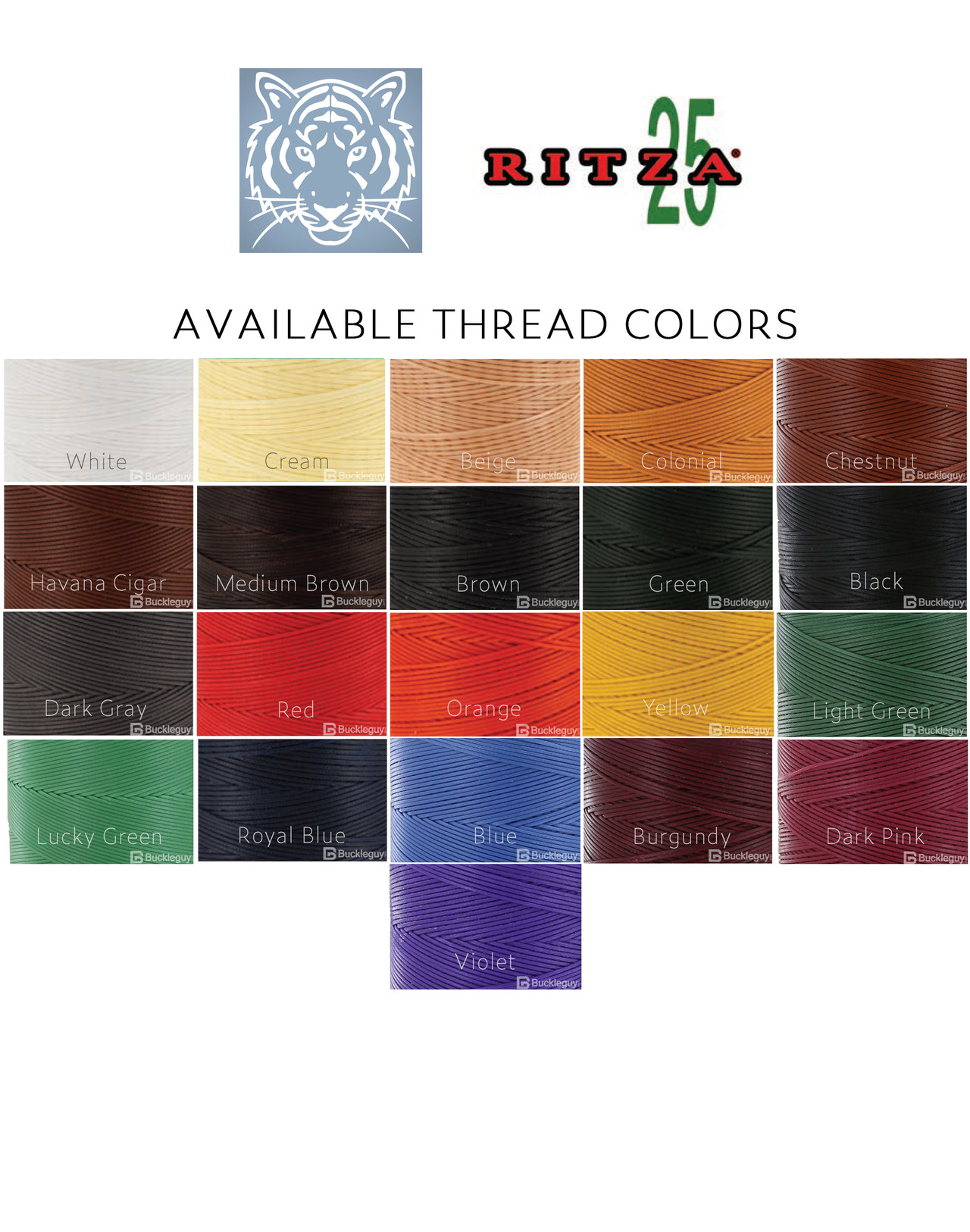 Ritza 25 Tiger Thread, Waxed Polyester, Colonial (Tan) - Buckleguy.com