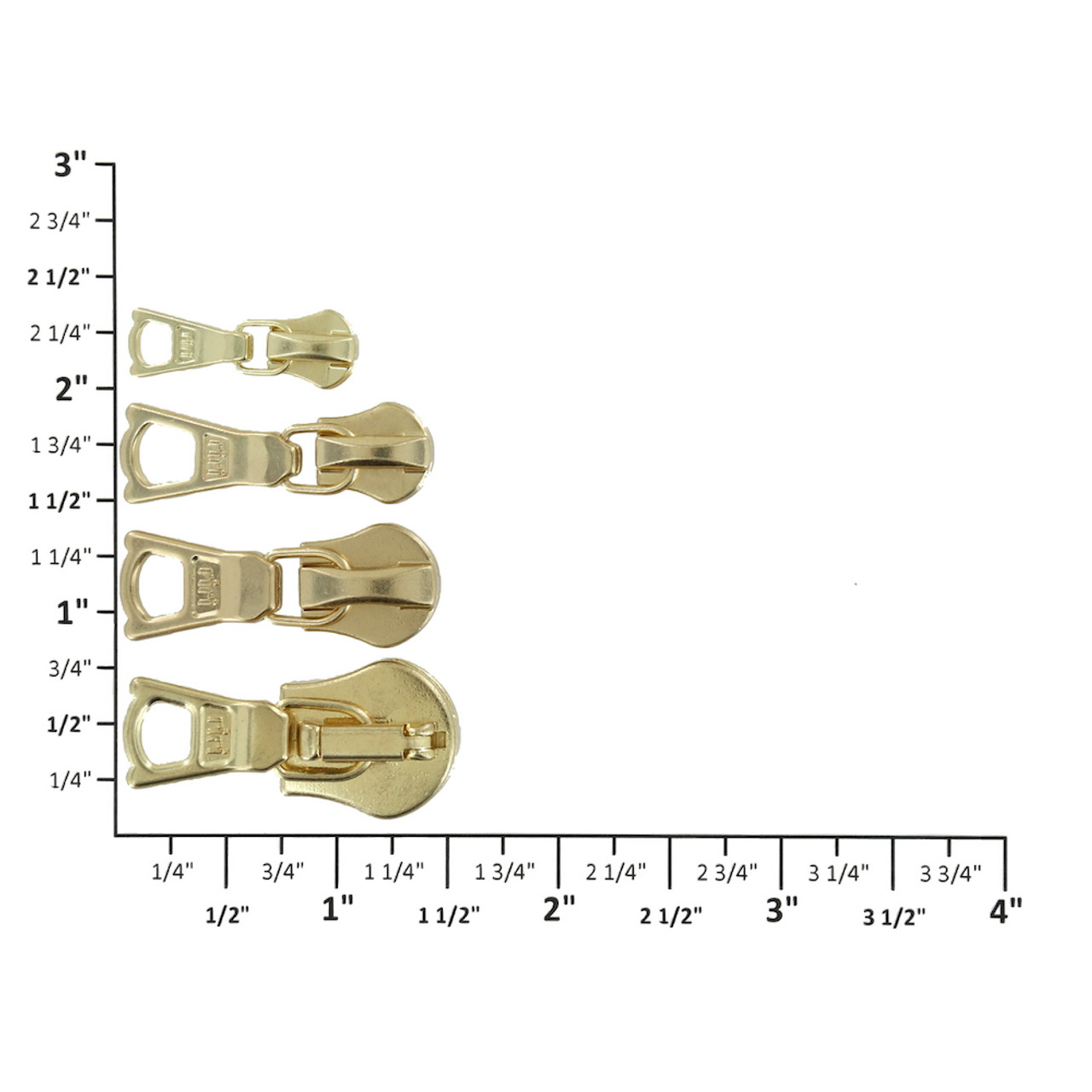 Riri Flach Zipper Pull, Brass Plate, Multiple Sizes