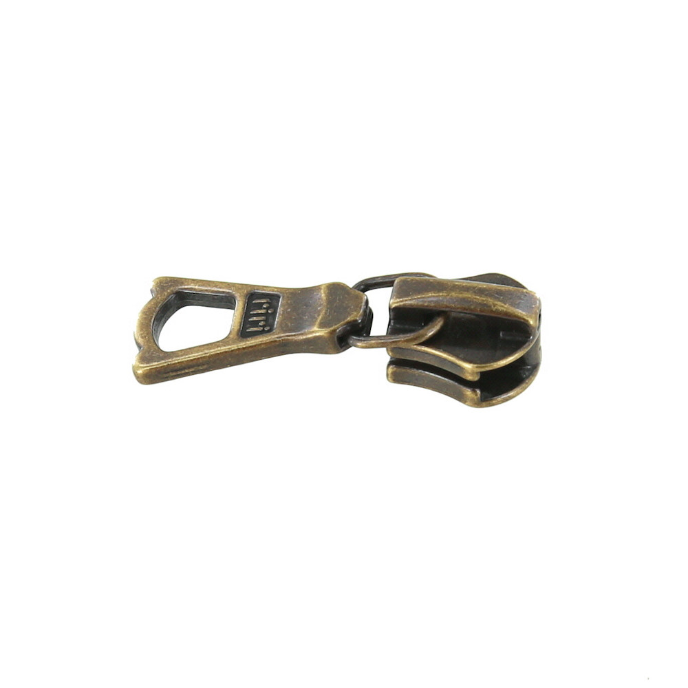 Riri Flach Zipper Pull, Antique Brass, Multiple Sizes - Buckleguy.com