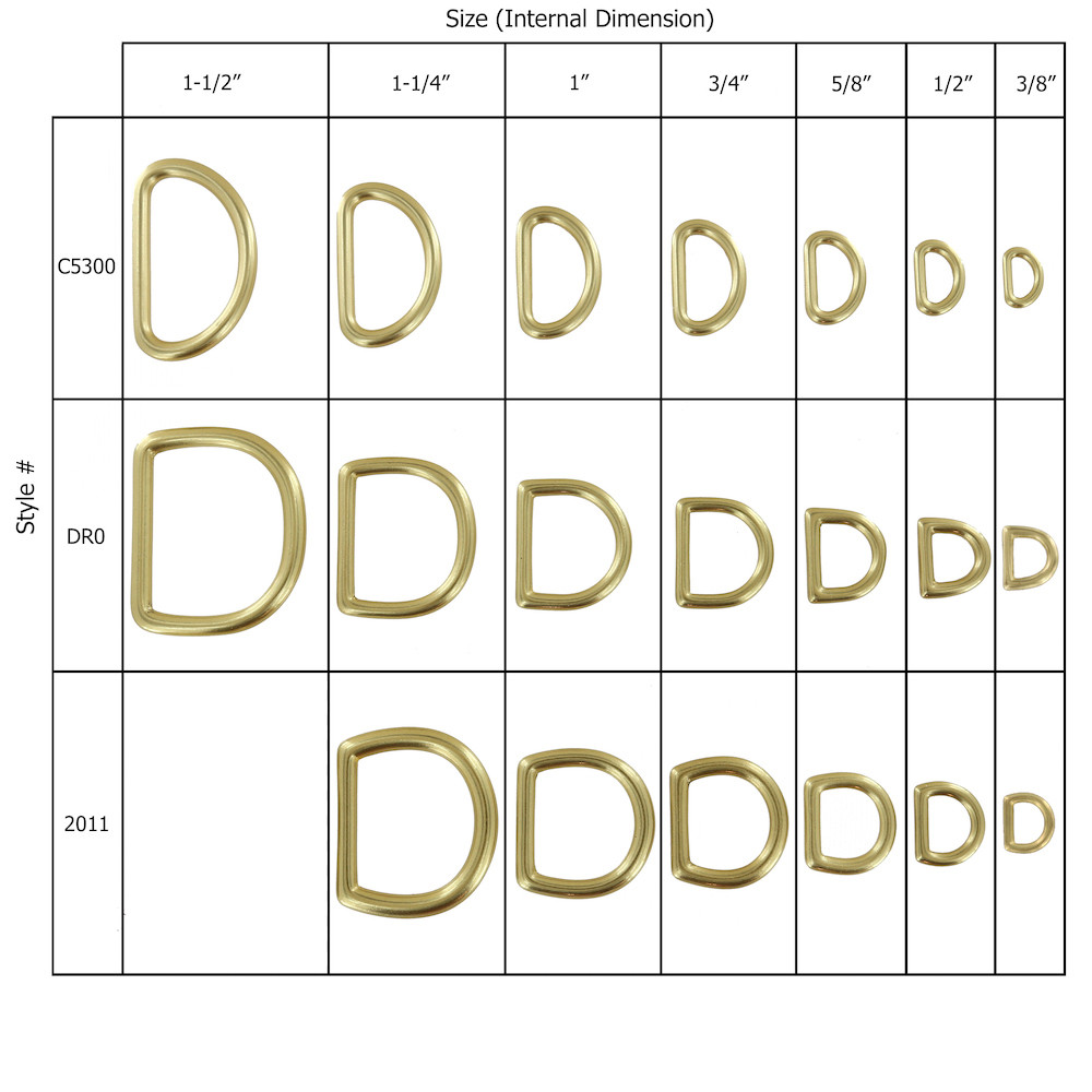 2011 Natural Brass, D-Ring, Solid Brass-LL, Multiple Sizes