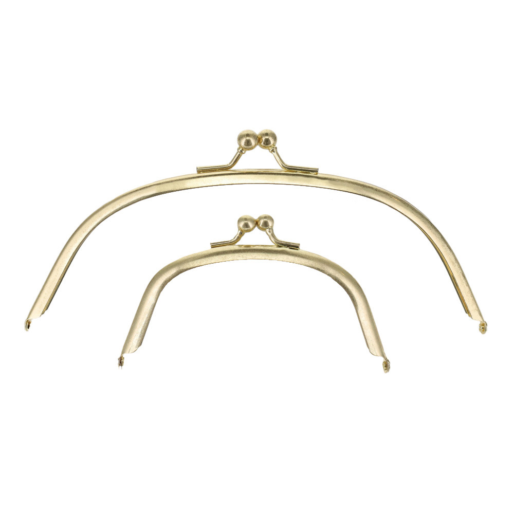 Metal Purse Frame, Round, Natural Brass Plate, 210mm, 109mm