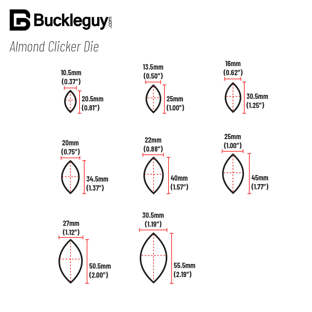 Almond Clicker Die Sizing Chart