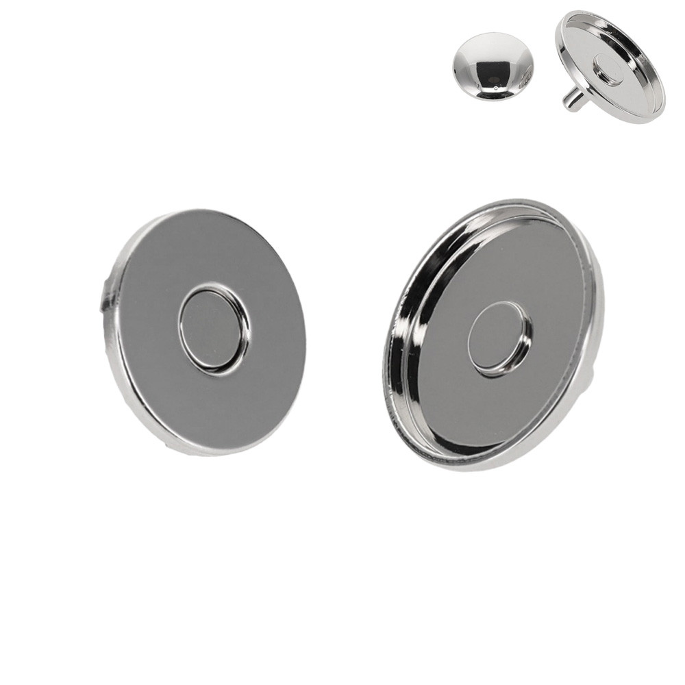 Round Thin Full Cover Magnetic Snap, Rivet Back, Nickel Plate