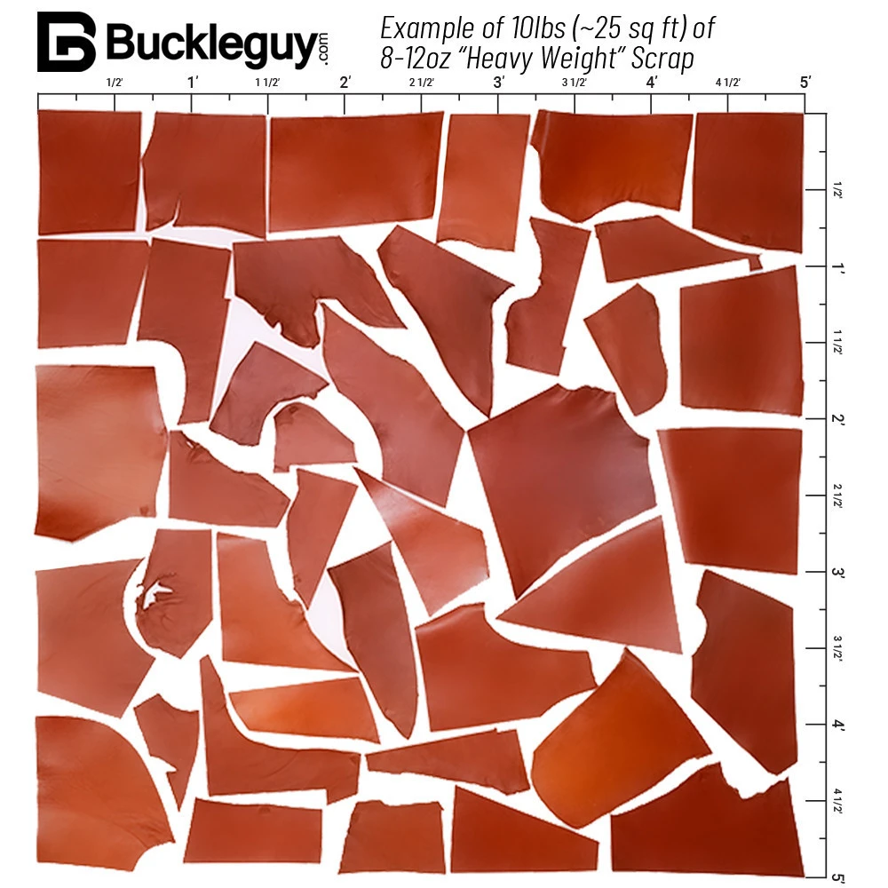 Example of 25 square feet of Heavy Weight leather scrap remnants