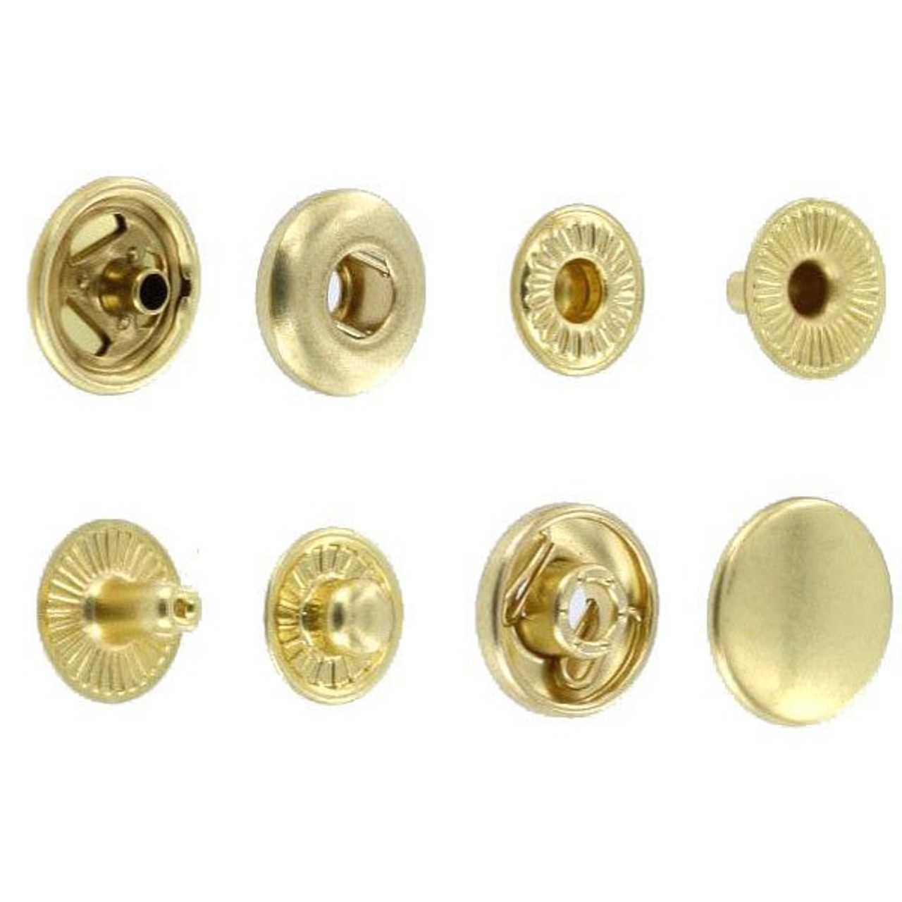 SN127B10-SP Snap Button, Cap 12.7mm, Short Post, S-Spring Socket, Natural  Brass, Solid Brass (100 sets per bag) 