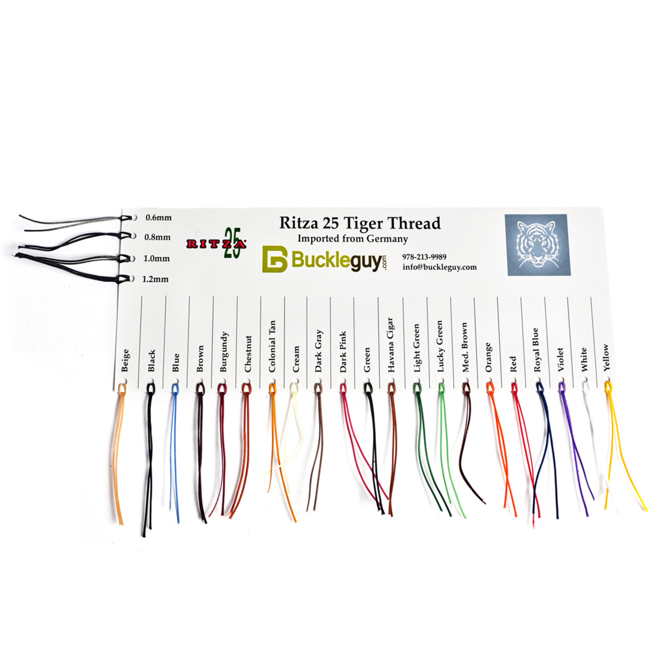 Ritza 25 Tiger Thread, Waxed Polyester Color & Size Card 