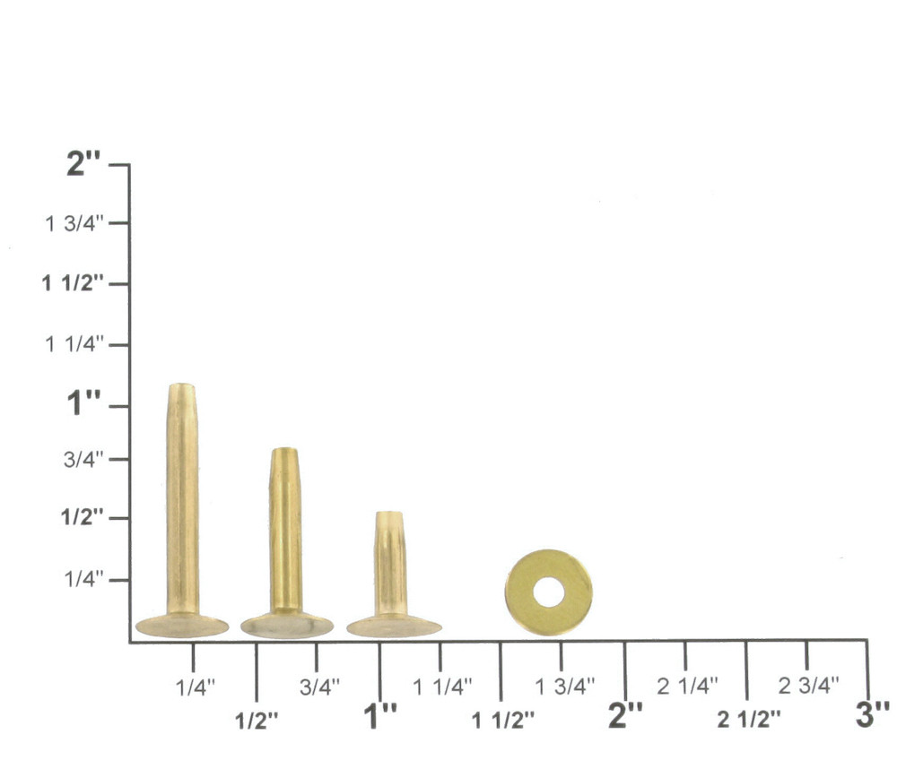 BRB12 12 Brass Rivets w/ Burrs, Solid Brass (100 sets per bag