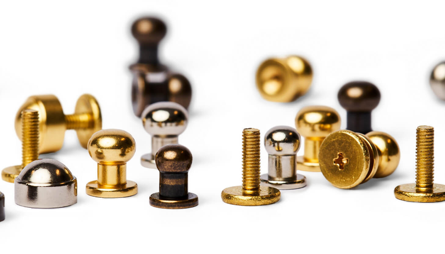 Collar button screws and leather hardware for finished goods projects