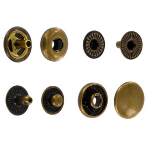 S127B10-LP Snap Button, Cap 12.7mm, Long Post, S-Spring Socket, Antique Brass, Solid Brass-LL (100 sets per bag)