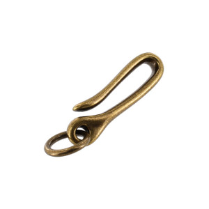B8367 Natural Brass, Small Fish Hook Key Chain, Solid Brass-LL