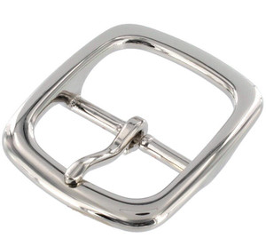 1382 Nickel Plate, Center Bar Buckle, Solid Brass-LL, Multiple Sizes