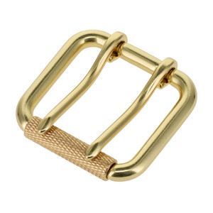 B7357 Natural Brass, Double Prong Roller Buckle, w/ Textured Roller, Solid Brass-LL, Multiple Sizes