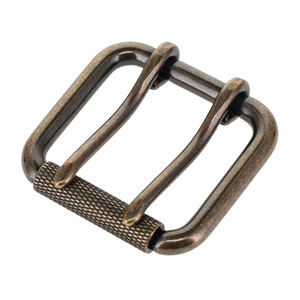 B7357 Antique Brass, Double Prong Roller Buckle, w/ Textured Roller, Solid Brass-LL, Multiple Sizes