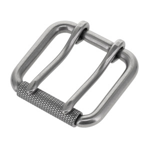 B7357 Nickel Matte, Double Prong Roller Buckle, w/ Textured Roller, Solid Brass-LL, Multiple Sizes