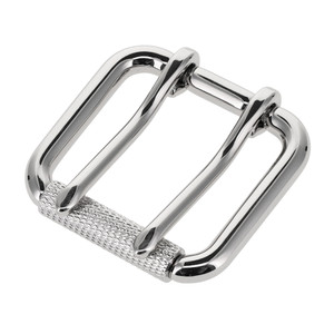 B7357 Nickel Plate, Double Prong Roller Buckle, w/ Textured Roller, Solid Brass-LL, Multiple Sizes