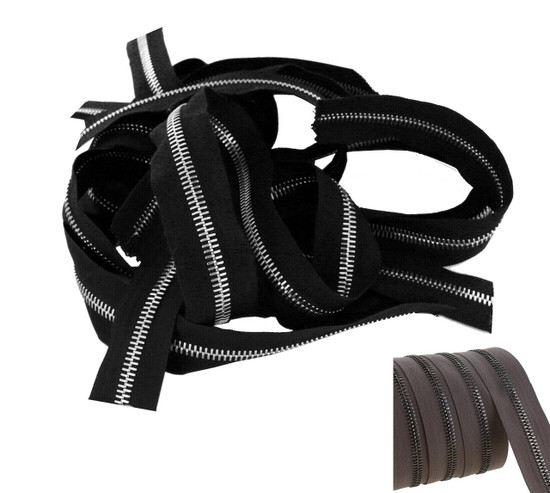 Discount Riri Zipper, Antique Nickel Teeth, Dark Grey Tape