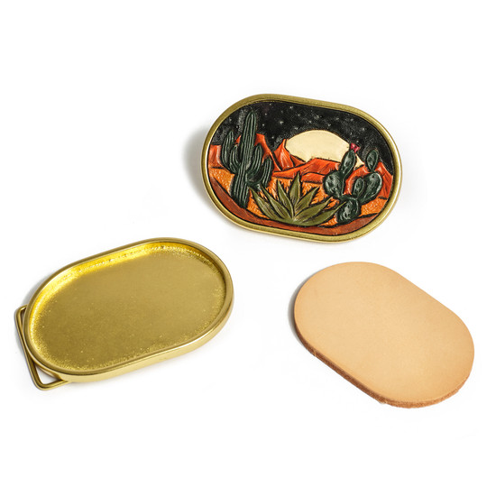 Tooled leather belt buckle