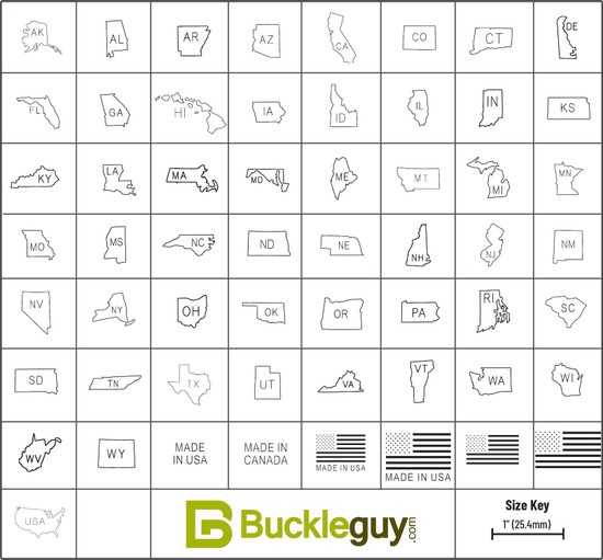 All USA state leather stamps chart