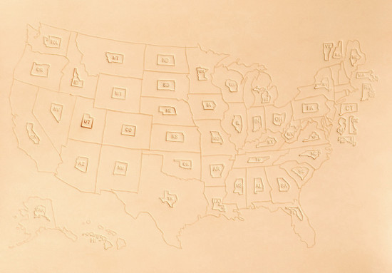 USA outline leather tooled