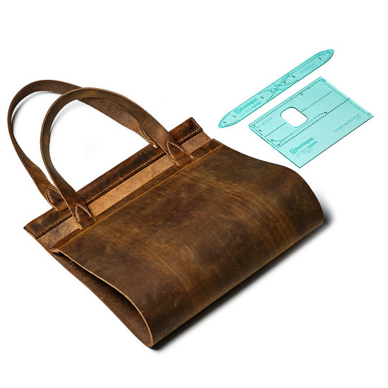 Acrylic pattern template for making a stitched leather wood carrier