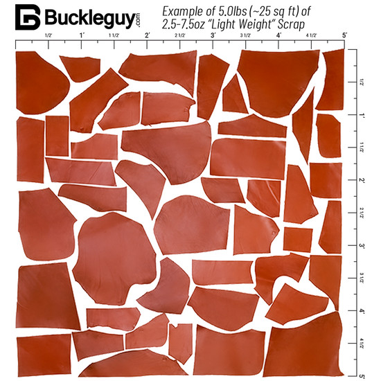 Example of 25 square feet of Light Weight leather scrap remnants