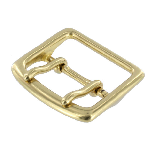 G4615 44.2mm Natural Brass, Center Bar Buckle Double Tongue, Solid Brass