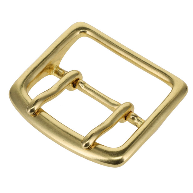G4615 44.2mm Natural Brass, Center Bar Buckle Double Tongue, Solid Brass
