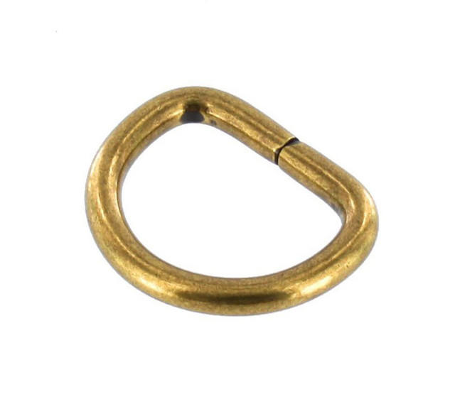 B1599 7/8" Antique Brass, Wired Formed D-Ring, Solid Brass-LL
