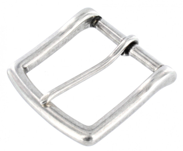 B1049 1 3/4" Silver Antique Rolled, Heel Bar Buckle, Solid Brass-LL