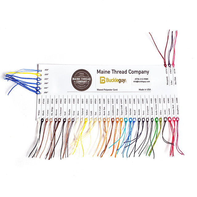 Maine Thread, Twisted Waxed Cord, Color & Size Card