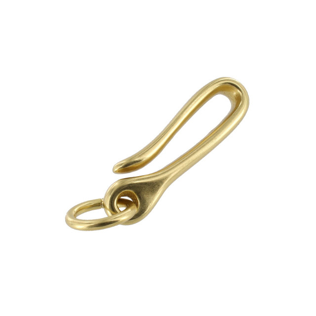 B8367 Natural Brass, Small Fish Hook Key Chain, Solid Brass-LL
