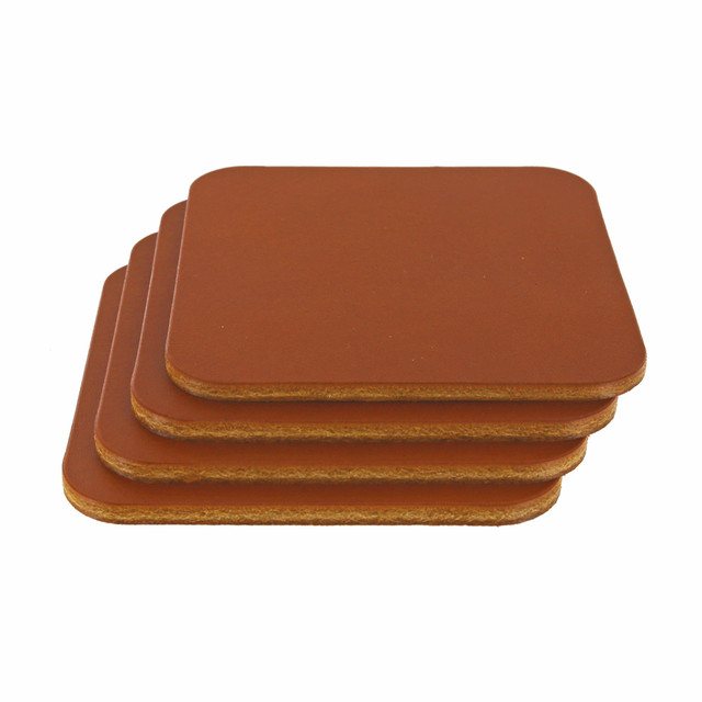 Leather Coasters, Wickett & Craig English Bridle, Square, Chestnut (4pc set)