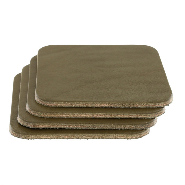 Leather Coasters, Wickett & Craig English Bridle, Square, Olive (4pc set)