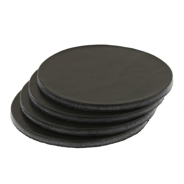 Leather Coasters, Wickett & Craig Traditional Harness, Circle, Black (4pc set)