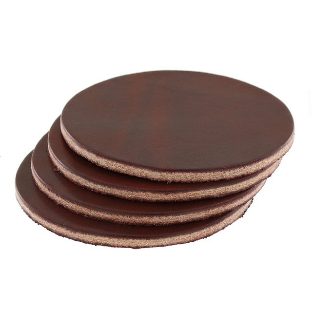 Leather Coasters, Wickett & Craig Traditional Harness, Circle, Burgundy (4pc set)
