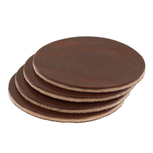 Leather Coasters, Wickett & Craig Traditional Harness, Circle, Medium Brown (4pc set)