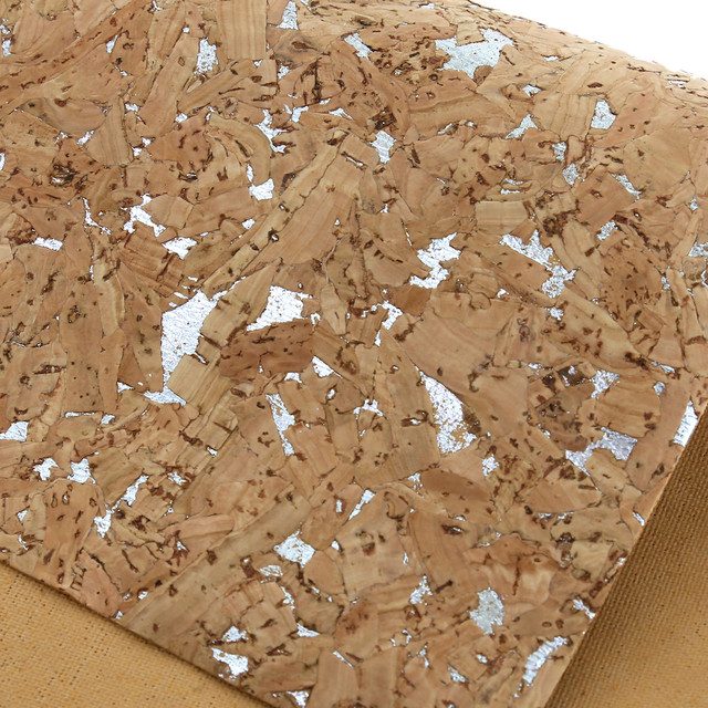 Italian Cork Fabric, Continuous Sheet, Large Chunk Pattern, Natural w/ Silver Flecks