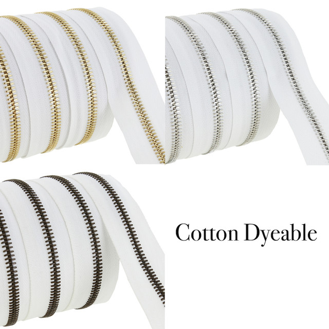 Riri Zipper, Continuous Chain, Cotton Dyeable White Tape
