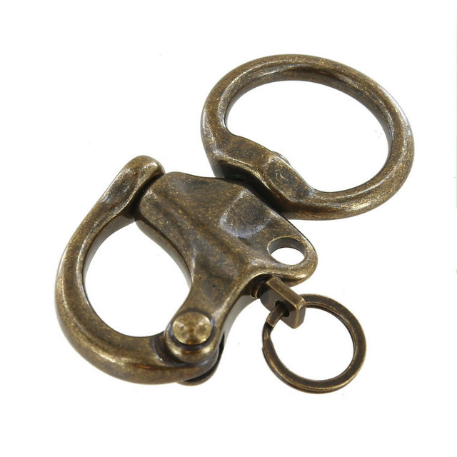 C5103 1" Antique Brass, Quick Release Snap Shackle, Round Base, w/ 1/2" B2020 Key Ring, Solid Brass