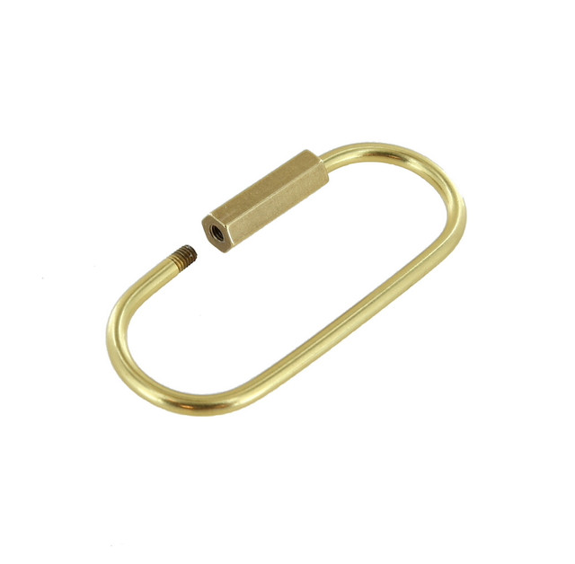 C5206 2-1/4" Natural Brass, Oval Key Ring w/ Spring, Solid Brass-LL
