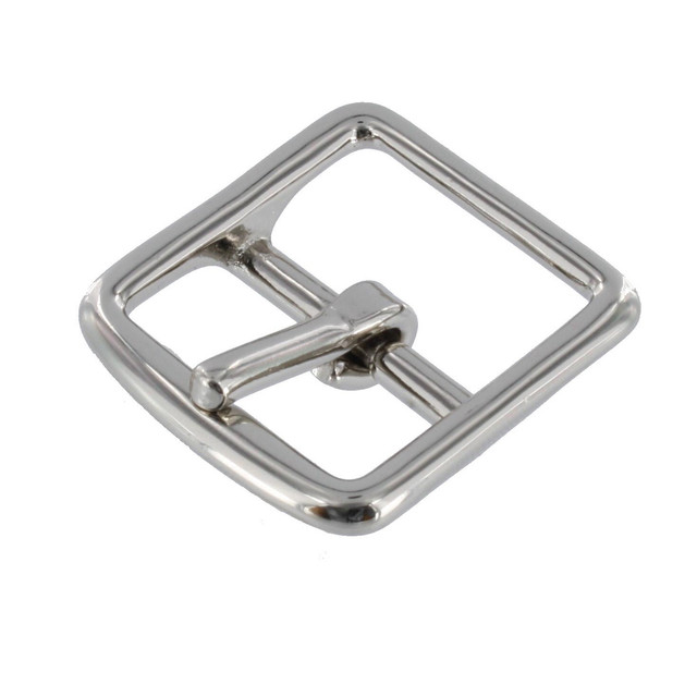 B3074 Nickel Plate, Center Bar Buckle, Solid Brass-LL, Multiple Sizes