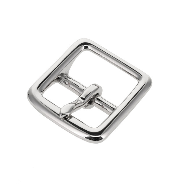 B3074 Nickel Plate, Center Bar Buckle, Solid Brass-LL