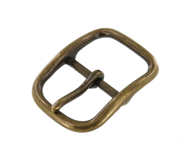 B9586 Antique Brass, Center Bar Buckle, Solid Brass-LL, Multiple Sizes