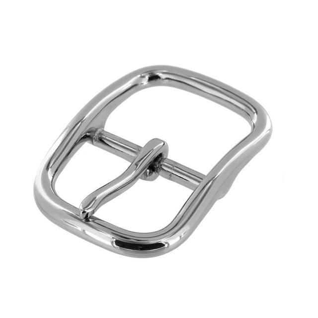 B9586 Nickel Plate, Center Bar Buckle, Solid Brass-LL, Multiple Sizes