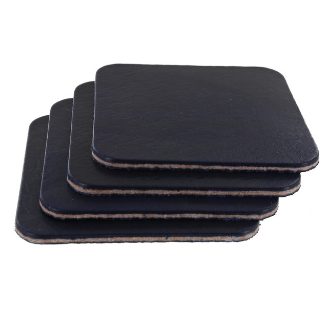 Leather Coasters, Wickett & Craig Traditional Harness, Square, Navy (4pc set)
