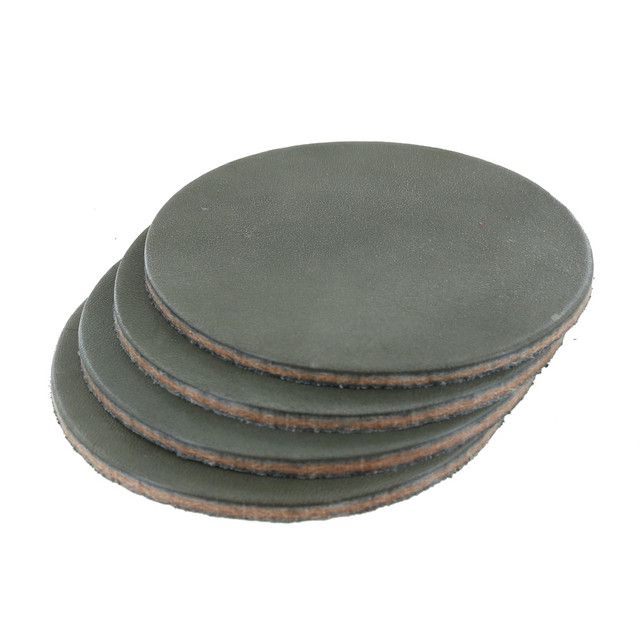 Leather Coasters, Wickett & Craig Traditional Harness, Circle, Gray (4pc set)