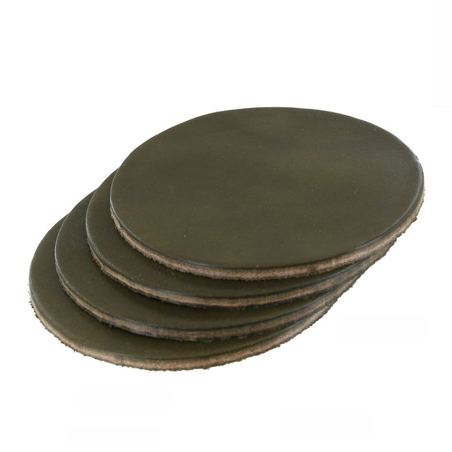 Leather Coasters, Wickett & Craig Traditional Harness, Circle, Olive (4pc set)