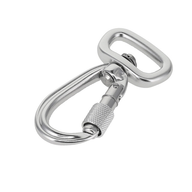 C5835 Silver Semi-Matte, Screw Lock Swivel Carabiner, Aluminum